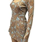 Sweet Pea Vintage Mesh Paisley Print Long Sleeves Fitted Y2K Artsy Top Womens L Photo 3