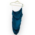 Lulus  Mini Dress Women's L Teal Blue Satin One Shoulder Ruched Sleeveless New Photo 2