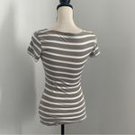 Banana Republic Striped Ruffle Shirt Small Brown White Ruched Y2K Work Blouse Photo 2