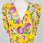 ZARA  Floral Print Puff Sleeve V-Neck Faux Wrap Blouse Yellow Multi Size Medium Photo 6
