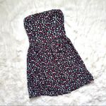 Hollister  Navy and Red Mini Floral Strapless Dress Photo 0