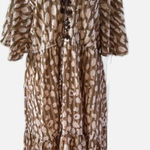 KAKTUS boutique Brown Cream beaded dress Flutter Sleeves tiered ruffle relaxed Size XL Photo 0