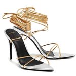 Black Suede Studio Talia Heel Pointy Sandal in Silver Gold 39 New with Box Women Size 8 Photo 0