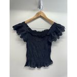 AQUA Eyelet Cropped Top Flutter Sleeve Size Extra Small Black 100% Cotton NWT Photo 1