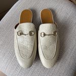 Gucci  Princetown Horsebit Leather GG Logo Monogram Loafer Mule In White Leather Photo 2