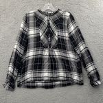 Lucky Brand  Popover Pleated‎ Flannel Shirt Button Plaid Preppy Boho Women's M Photo 0