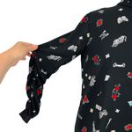 ZARA High Neck Z1975 Floral Nature Animal Print Blouse Black Size Medium Photo 4