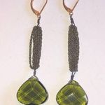 Green Glass Beaded Long Dangling Boho Pierced Earrings Photo 0