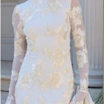 Rotate Birger Christensen Dress Rosita White Mesh Floral Back Cutout Mini US 12 Photo 0