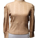 NWT Band of‎ the Free Ribbed Mock Neck Top Puff Shoulder Camel Tan Fall Photo 0