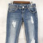 Almost Famous  Low Rise Jeans Size 5 Distressed Embellished‎ Bootcut Y2K Bling Photo 1