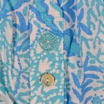 Lilly Pulitzer  Linen Button Down Shirt Blue White Coral Print Size Small‎ Photo 3