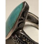 Real Turquoise Sterling Silver Ring • Marquise Statement • Size 8 Photo 7