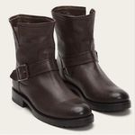 Frye  Natalie Engineer Short Boots Brown Leather Buckle Western Size 6 Boho Chic Photo 0