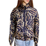 Vintage Bogari 100% Silk Jacket Navy, Beige, and Gold Zip Up Women's Size Medium Blue Photo 3