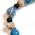 Elephant Bracelet Blue Silver Black Boho Ceramic Elastic Stretchy Photo 1