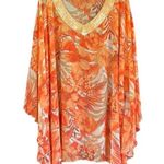 Susan Graver Like New  Top / Swim Cover-Up Orange Floral Gold Sequin V Neck 3X Photo 0