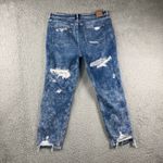 American Eagle Mom Jeans Women 16 Distressed High Rise Stretch Medium Acid Wash Blue Photo 1