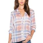 Michael Stars Blue / Orange Bikini Cove Yarn Dye Plaid Button Down Size Small Photo 0