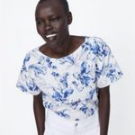 ZARA Blue and White Floral Print Blouse Photo 2