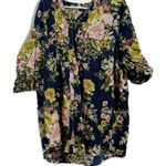 Denim 24/7 Floral Blue and Yellow Boxy Tunic Blue Size 24W Photo 0