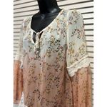 Taylor & Sage  Floral Chiffon Peach/Ivory Long Sleeve Tie Neck Blouse Size‎ M Photo 1