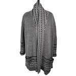 Lucky Brand  BOHO Shawl Cardigan Open Black White Geometric Sweater Women’s 1X Photo 2