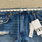 ZARA  The High Waist Short Blue Denim Jean Shorts Size 12 / 44 Distressed NWT Photo 5