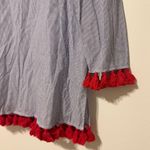 Tory Burch  Cover Up Striped Tunic Size Small Tassel Cotton Beach Swim Top Blue Photo 4
