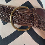 Eddie Bauer Vtg Y2K  XL Wmn  Brown Leather Woven Braided Chunky Belt  Boho Brass Photo 0