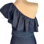 Trina Turk One Shoulder Mayreau Chambray Ruffle Mini Dress Belt Denim Size 0 Photo 6