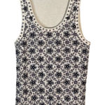 Lela Rose Floral Sequin Embellished Sleeveless Cotton Tank Top Navy Small Blue Photo 0