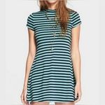 FP Beach Free People Beach On The Line Ponte Mini Dress Large Navy Mint Striped Casual Photo 1