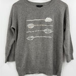 J.Crew ‎ Gray Arrow Embroidered 3/4 Sleeve Crew Neck Sweater Casual Top Photo 0