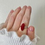 Sarah Coventry Oval Red Stone Statement Ring Coral Scarlet Orangey Bohemian Jewelry Photo 12