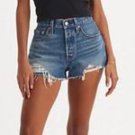 Levi's 501Original Womens High Rise Cotton Denim Shorts Chewed Hem Size 32 Photo 0