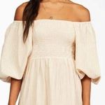Billabong  Puff Sleeve Tan Stripped Dress Size Large Photo 0