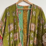 Rahab’s Rope Kantha Patchwork Floral Open Cardigan Duster Kimono Cotton One Size Green Size undefined Photo 1