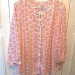 Jachs Girlfriend  Pink/White floral short‎ sleeved popover top XL NWT Photo 0