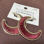 BaubleBar Sugar Fix  Pierced Earrings Gold Tone Maroon Red Half Moon Hoop NWT Photo 0