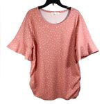 Madison & Hudson Women’s 3X Polka Dot Blouse Ruffle Short Flutter Sleeve Top Pink Photo 0