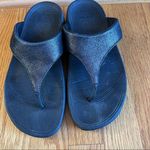 FitFlop Sandal Women 7 Lulu Black Shimmer Suede Thong Walking Toning EUC Photo 3
