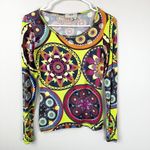 Fuzzi Shirt Womens Small Multi Color Bright Loud Kaleidoscope Print Long Sleeves Yellow Photo 1