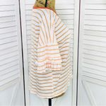 Hem & Thread  Striped Slub Knit Short Ruffle Sleeve T-shirt White Orange Large Photo 2
