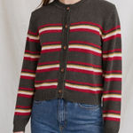 American Eagle Gray Retro Stripe Cardigan M Heritage Y2K Academia Preppy Photo 0
