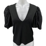 ZARA Women's Black Short Puff Sleeve Plunge V-Neck Pullover Blouse Top Size M Photo 0