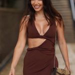 ZARA  dress fitted bodycon Brown Cutout Midi Party Wedding Coctail Photo 8