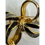 1980s Gold Plated Black Enamel Sparkly Diamanté Bow Brooch Party Evening Outing Photo 5