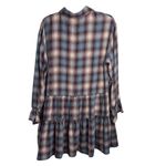 Vintage Havana  Cream and Blue Plaid Button Front Long Sleeve Mini Dress Photo 2