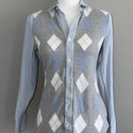 Saks 5th Avenue Saks Fifth Avenue Womens Sz 4 Argyle Sweater Blouse 100% Cotton Button Up Preppy Photo 0